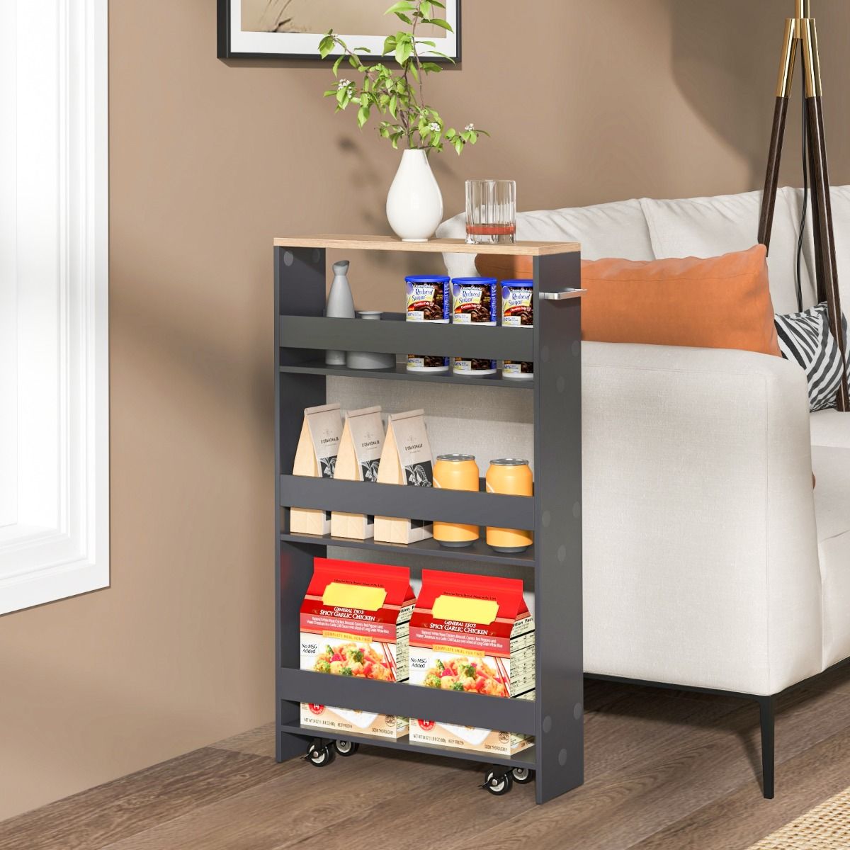 Coast Keukenwagen Op Wielen - 4-Laags - 47.5 x 13 x 80.5 cm - Grijs