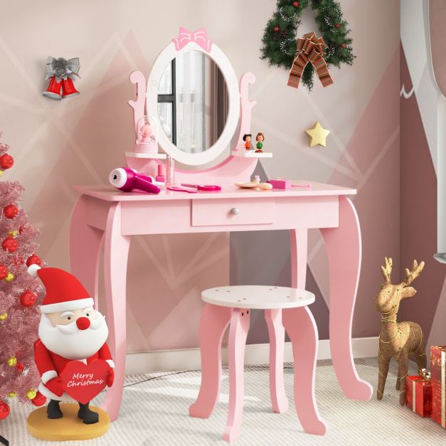 Coast 2-in-1 Kaptafel set - Hout - Met Kruk en Spiegel - 3-7 jaar - Roze