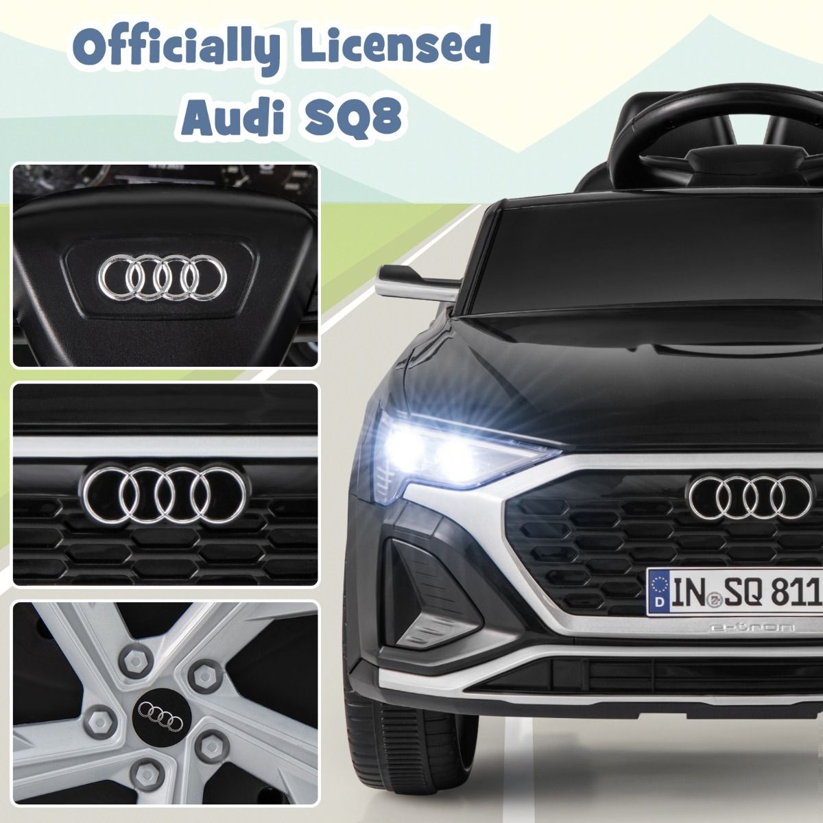 costway 12V Elektrische Auto voor kinderen - audi SQ8 - zwart