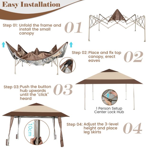 Coast Paviljoen – Weerbestendig Dak & Zijwanden– 400 x 400 x 285 cm – Beige/Bruin