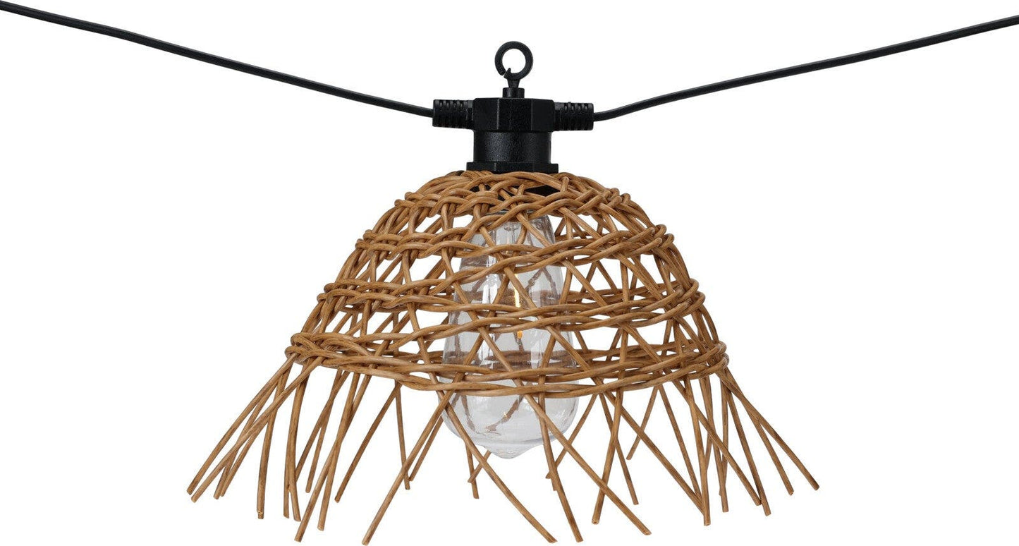 de bosrand LED partylights rattan 6 lampjes – 550×28×20 cm – zwart/ rattan