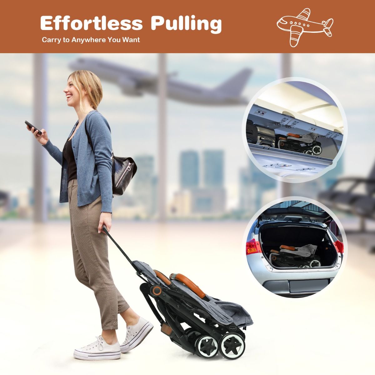 Coast Opvouwbare Kinderwagen - Verstelbare Rugleuning en Voetensteun - Intrekbare Zonnekap - 41 x 72 x 96,5 cm - Grijs