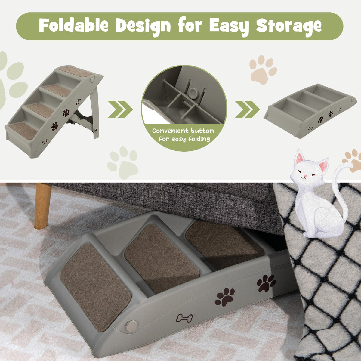 Coast Pet trappen met 4 stappen draagbare klimladder veilig honderd helling 62,5 x 38 x 49 cm grijs