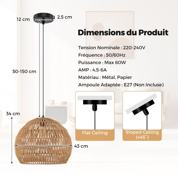 Coast Hanglamp - Geweven - Papier - Riet - Bohemian - Verstelbaar - E27 - Plafondlamp