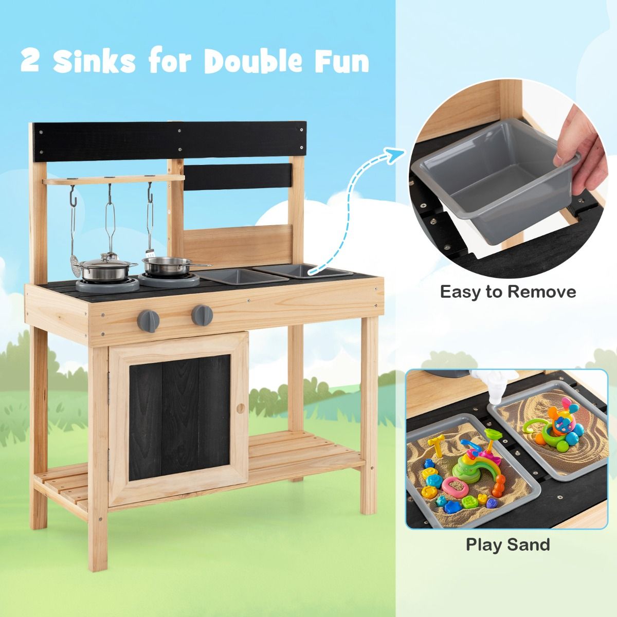 Coast Kinder Speelkeuken met 2 Afneembare Spoelbakken & Fornuis & Keukengerei Buitenkeuken voor Kinderen