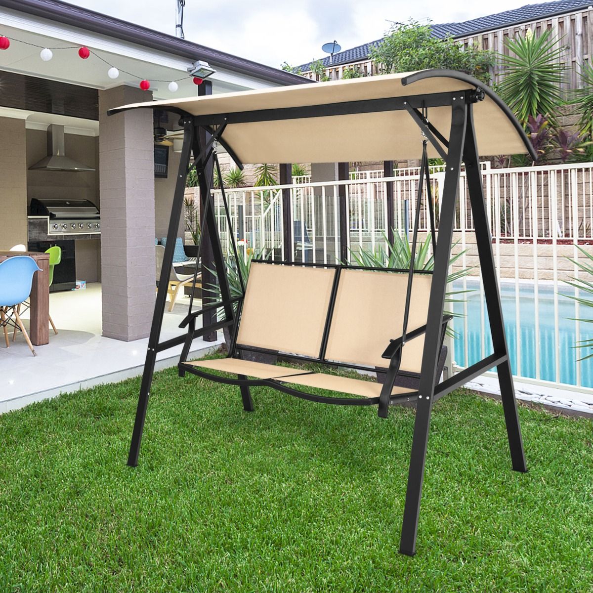 Coast Tuinschommel Met Luifel - 2-Zits - Metalen Frame - 152 x 112 x 165 cm - Beige