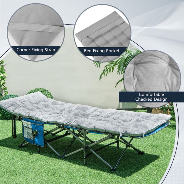 Coast Veldbed Matras – 7 cm Dikte – Met 4 Bevestigingsbanden – 190 x 70 cm – Grijs