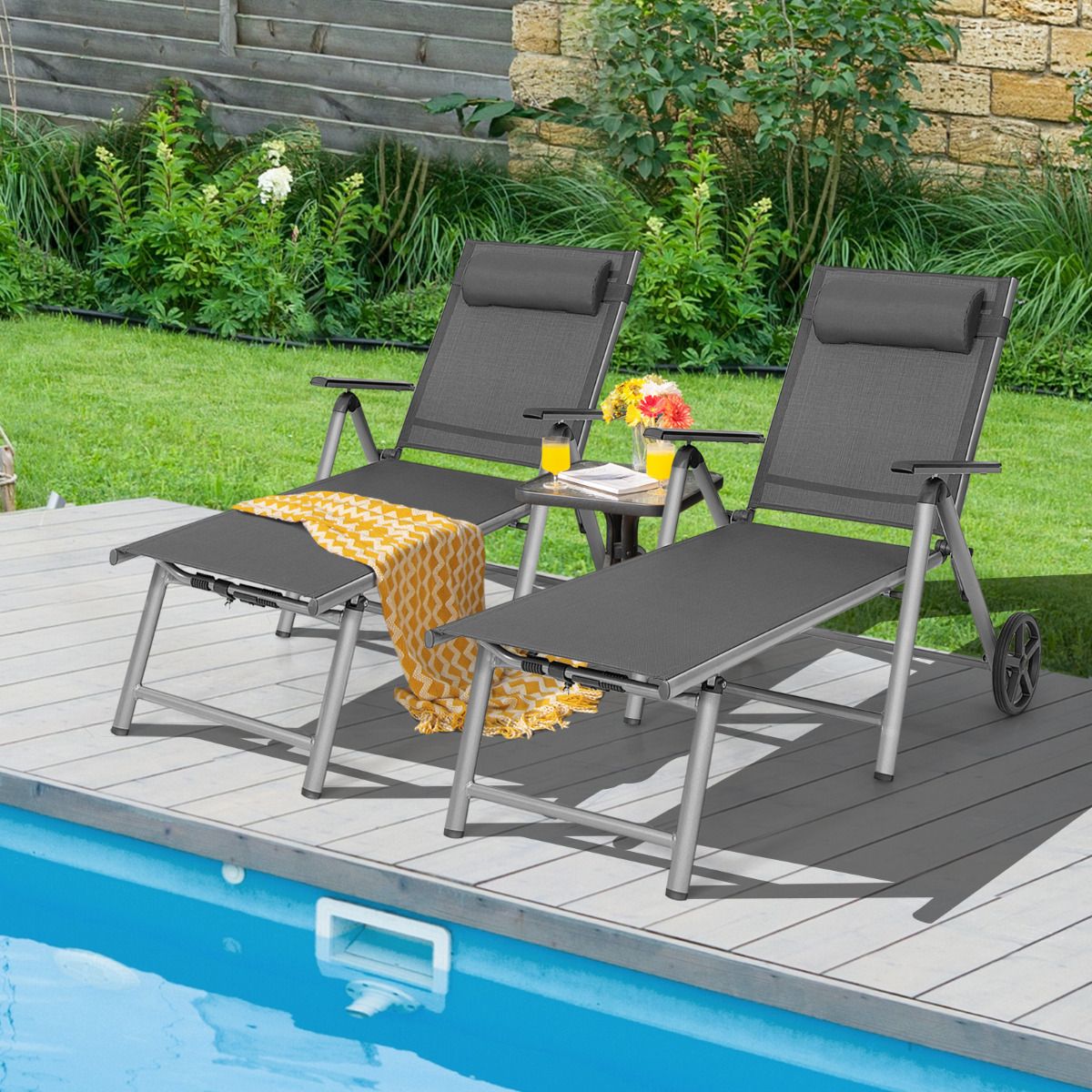 Coast Aluminium Ligstoel met Wielen Opvouwbaar Ligbed 137,5 x 75 x 23,5 cm Zwart