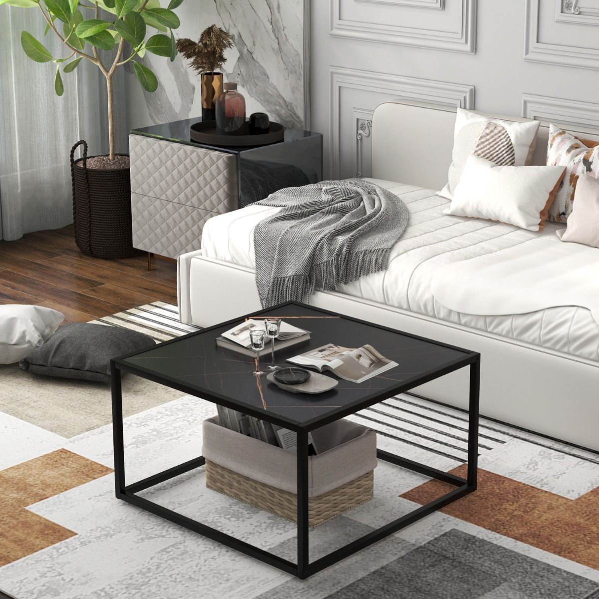 Coast Salontafel - Kunstmarmer - Rechthoekig - 70 x 70 x 40 cm - Zwart