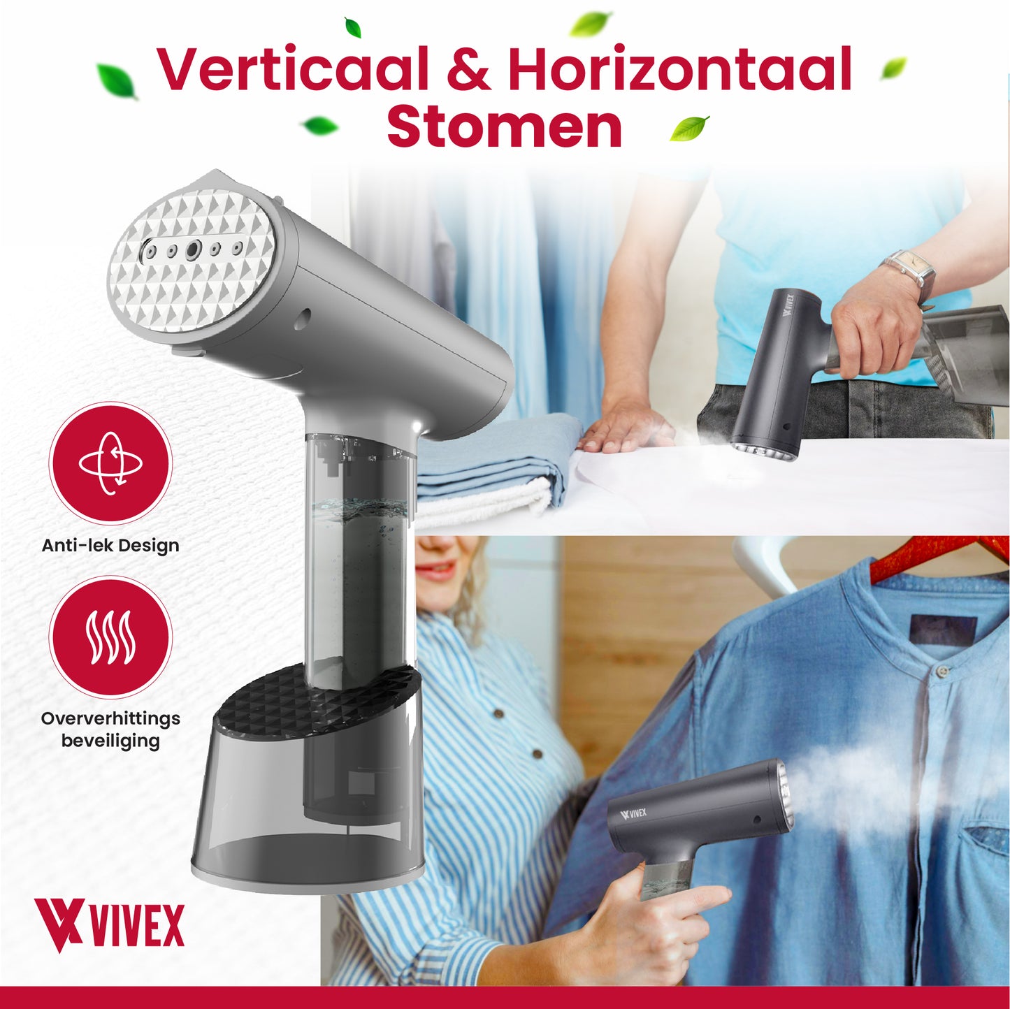Vivex® Kledingstomer - Handstomer voor Kleding en Meubilair - Stoomapparaat - Gratis Opzetstuk + Extra Reservoir