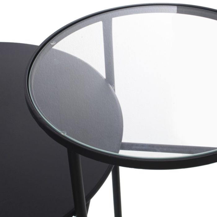 MAYU Dubbele Bijzettafel - Zwart Metaal en Glas - 72 x 46 x 66 cm
