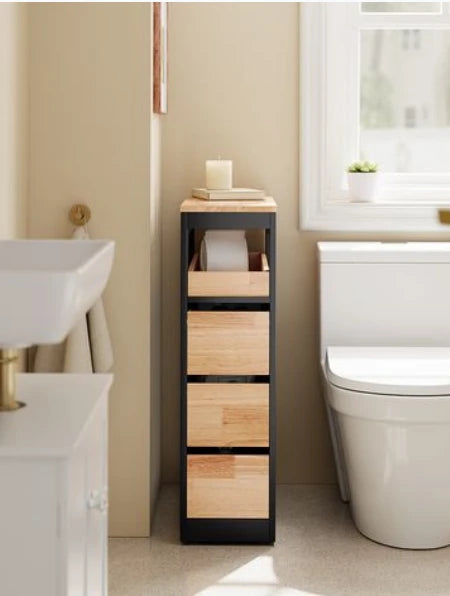 SoBuy Lage Badkamerkast met 4 Laden Zwart – 65 x 23 x 82 cm – BZR54-II-SCH