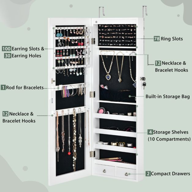 Coast Mirrored Jewelry Cabinet Sluitbare wand / deurmontage 36 x 10 x 108 cm wit