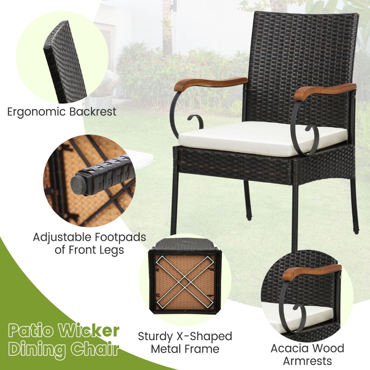 Coast Set van 2 Rotan Tuinstoelen Met Kussens - 60 x 55 x 89 cm - Bruin