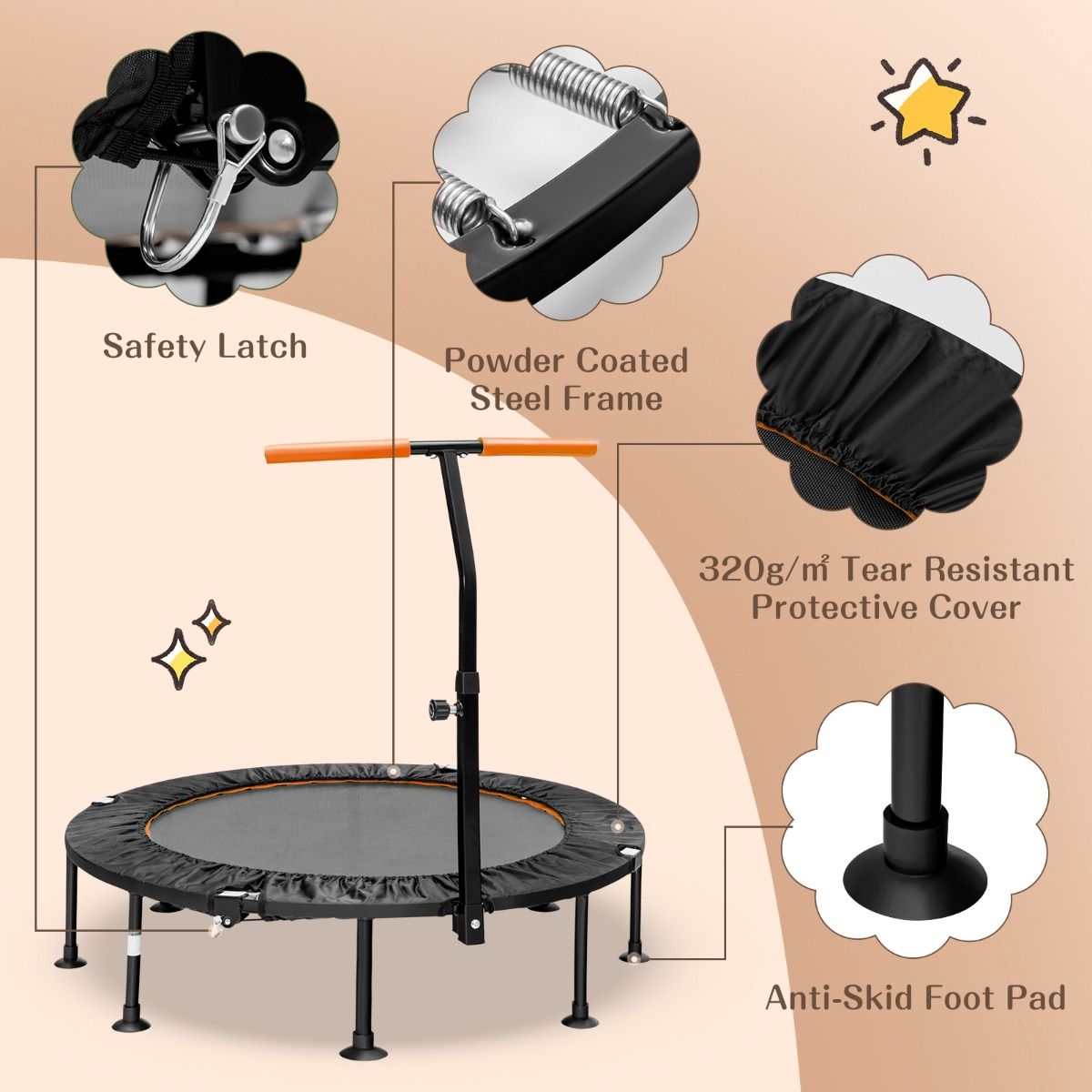 Coast Mini Trampoline met Verstelbare Handvat - Tot 100kg - Ø117cm