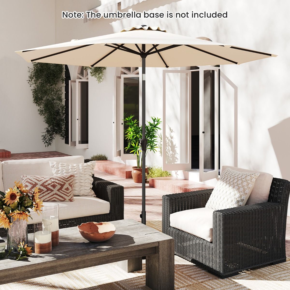 Coast Terrasparasol 303 cm Beige – Kantelbare Parasol met Zwengel, 8 Baleinen & Dubbel Dak voor Tuin, Terras of Zwembad