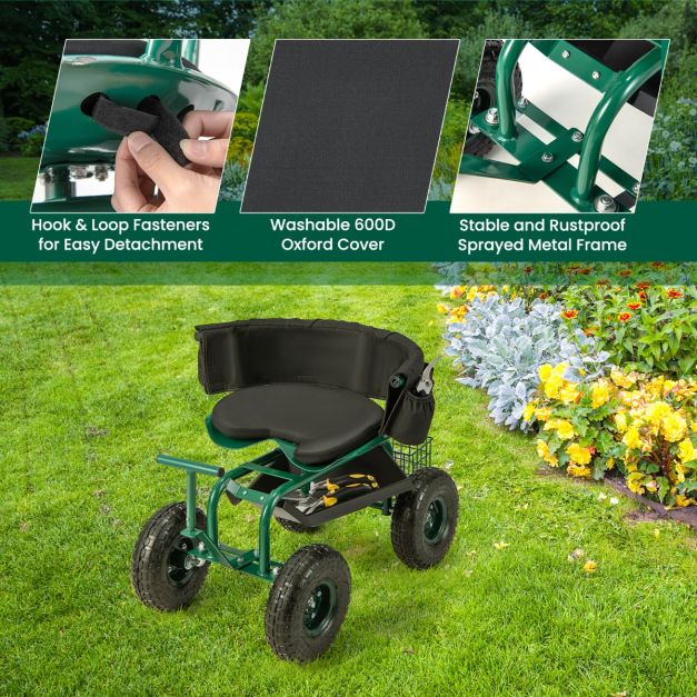 Coast Tuinwagen - Verstelbaar - 360° Draaibaar - 90 x 59 x 106 cm - Groen