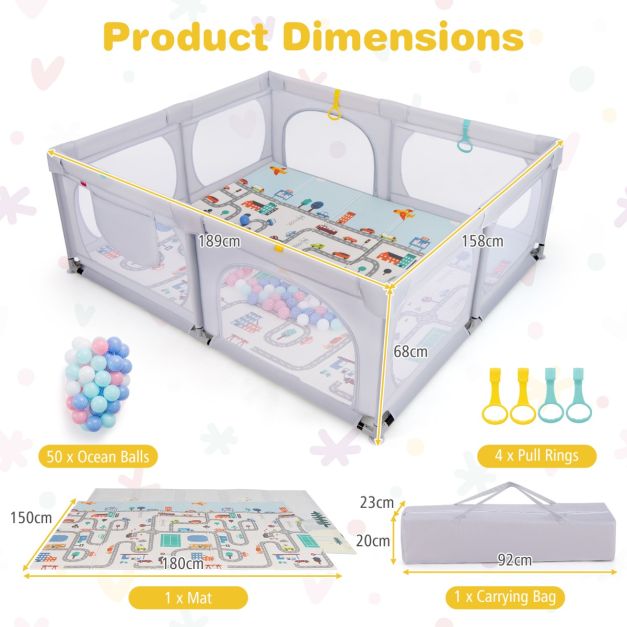 Coast Babybox - Opvouwbare Speelmat & Trekringen - 189 x 158 x 68cm - Incl. 50 Speelballen