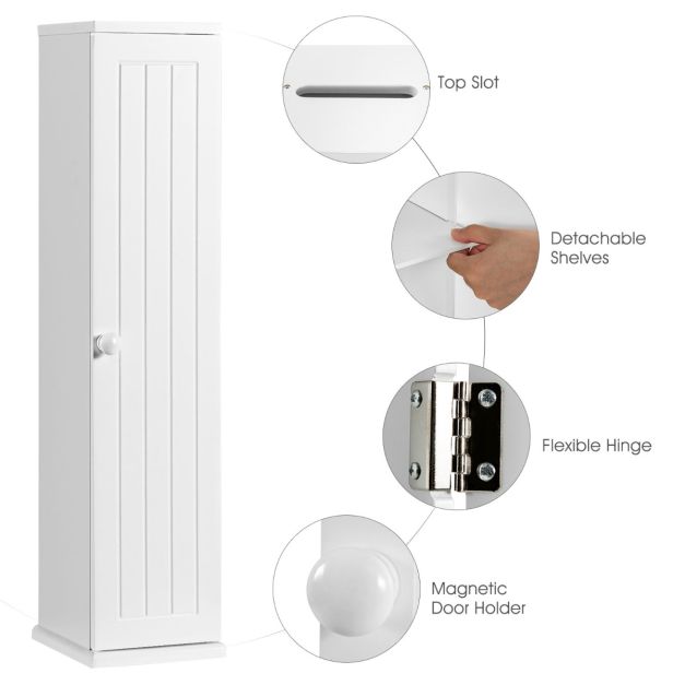 Coast Toiletpapierkast – 3 Verwijderbare Planken – 15 x 16 x 69 cm – Wit