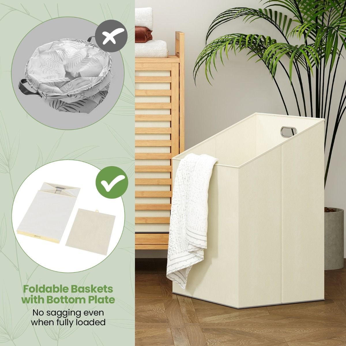 Coast Dubbel Draaibare Bamboe Wasmand – 80x30x72 cm – Naturel – Met 2 Afneembare Stoffen Mandjes – 75 Liter