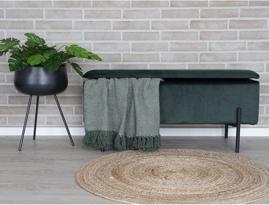 Watford bank met opbergruimte groen velours, zwart.