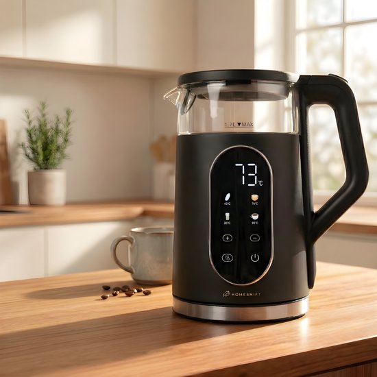 HomeShift® Waterkoker met Temperatuurregeling - Warmhoudfunctie - Dubbelwandig - Elektrisch - 1,7 Liter - 2200W - Zwart