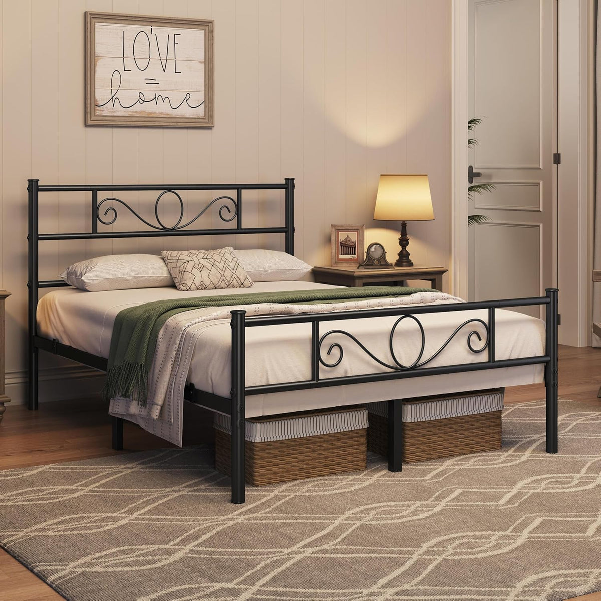 Yaheetech Metalen Tweepersoonsbed 140 x 200 cm - Zwart Bedframe - Met Lattenbodem