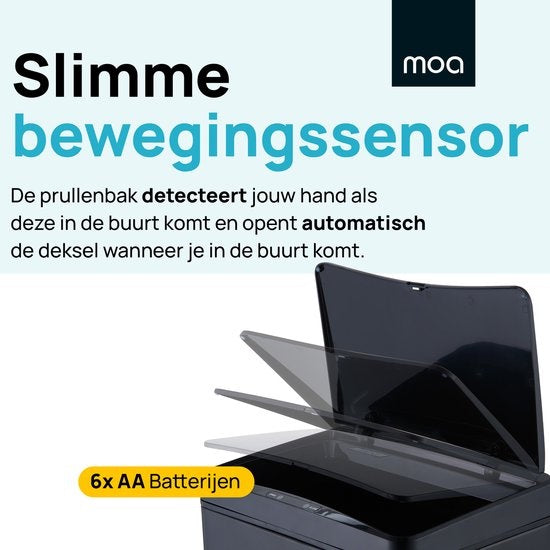 MOA Prullenbak – Sensor – 50 liter – 34 x 25 x 72 cm – Zwart