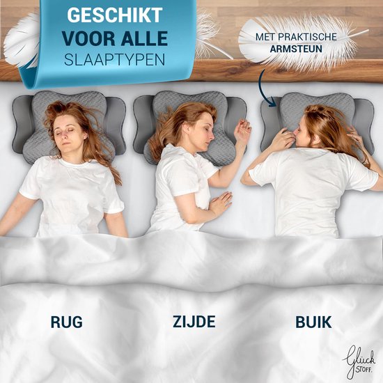Glückstoff Orthopedisch Kussen Nekklachten met Memory Foam - Hypoallergeen, Ergonomisch Kussen, Voor Nek- en Rugpijn, Geschikt voor Alle Slapen, Inclusief Jute Tas