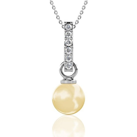 Yolora Dames Ketting met Hanger - Kalpa Camaka Parel en Kristallen - Zilverkleurig - 18K Witgoud Verguld - Vrouwen Collier Zilver - Sieraden - Luxe Giftbox - Geschenkdoos - Cadeau doos - Exclusieve Geschenkverpakking - Mooie Cadeauverpakking