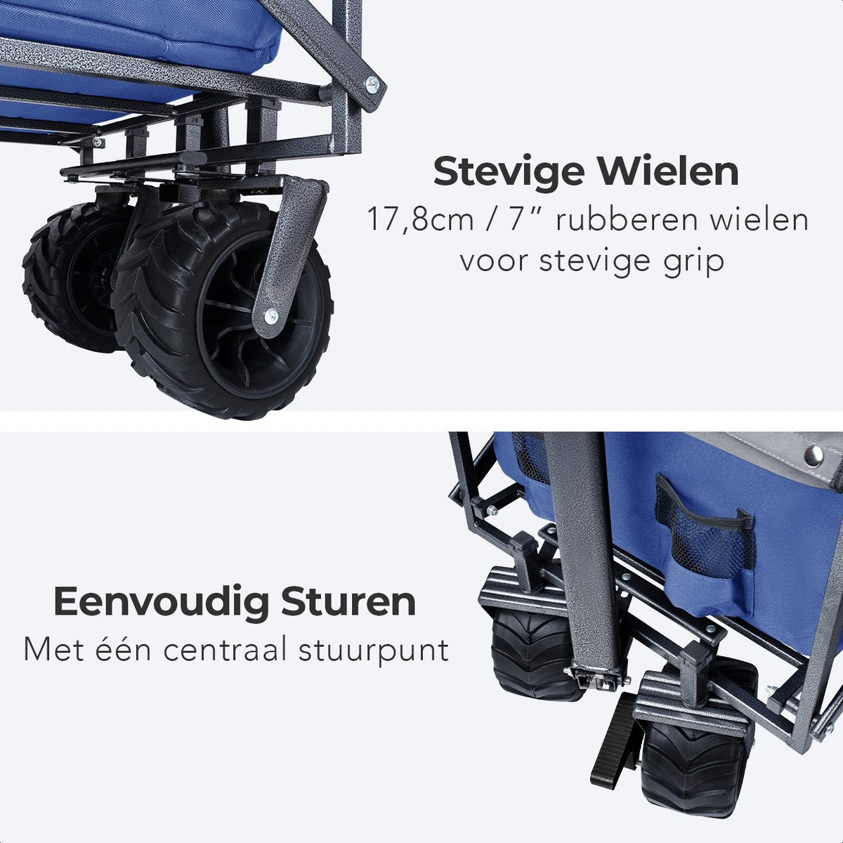 LifeGoods Bolderkar - Opvouwbaar - tot 80KG - 94L - Wasbaar Polyester - 98x45cm - Blauw/Grijs