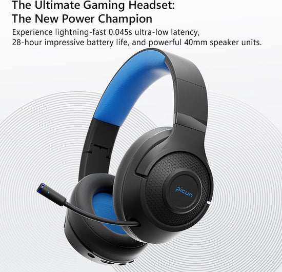 Picun BG-01 Draadloze Koptelefoons - Gaming Headset - Over-ear - Dubbele modus （Bedrade/Bluetooth）- Multi platform - Zwart blauw
