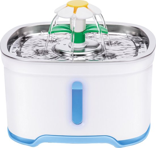 BRASQ Drinkfontein kat en hond 2,5 Liter - Waterfontein - Kattenfontein - Waterdispenser - Dieren drinkbak - Wit - BPA vrij - geruisloos - Inclusief 4 reservefilters + accessoires