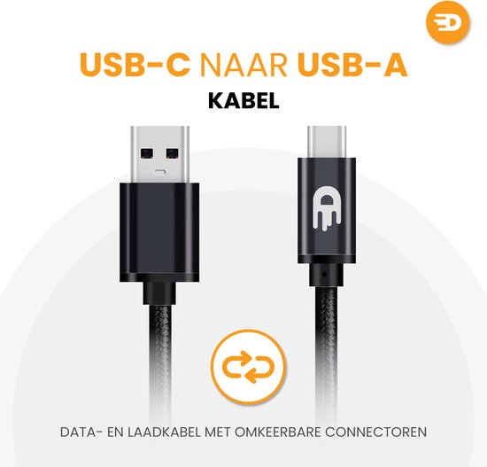 Drivv. USB naar USB C Kabel - Snellader - USB C Data en Oplaadkabel - 3 meter - Geschikt voor Samsung, iPhone 15 & Meer - Zwart