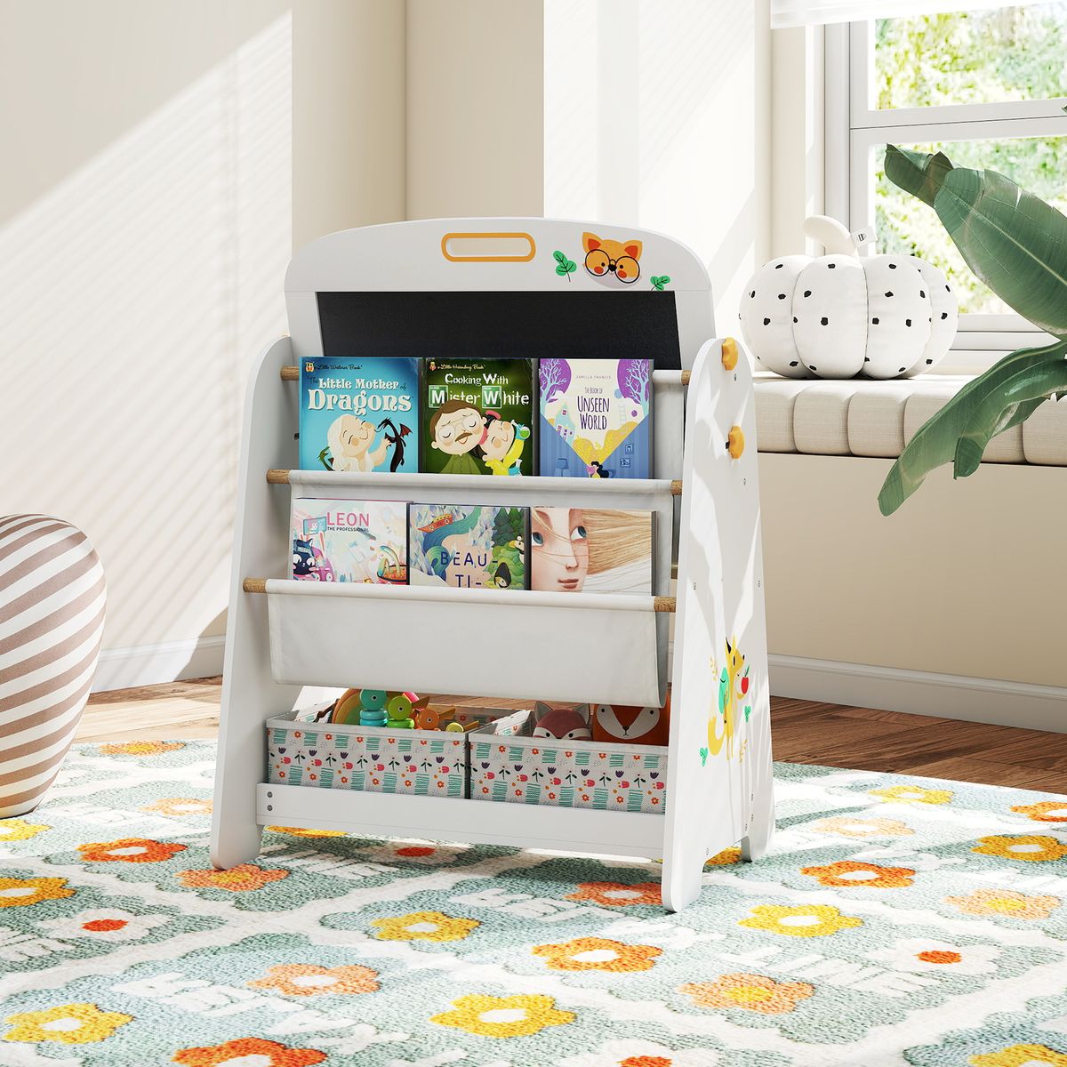 Coast Kindertafelset met Stoel - 4-in-1 ontwerp - Boekenrek en opbergruimte - Natuur