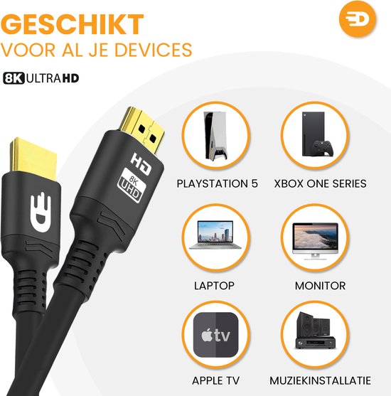 Drivv. Premium HDMI Kabel 2.1 - Ultra HD 8K - HDMI naar HDMI - Geschikt voor Xbox Series X & PS5 - 1 meter - Zwart