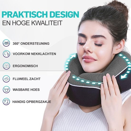 MiRi Nekkussen –【Luxe】Reiskussen – Neksteun – Traagschuim – Zwart – Memory Foam – Ergonomisch – Vliegtuig / Auto / Thuiswerken