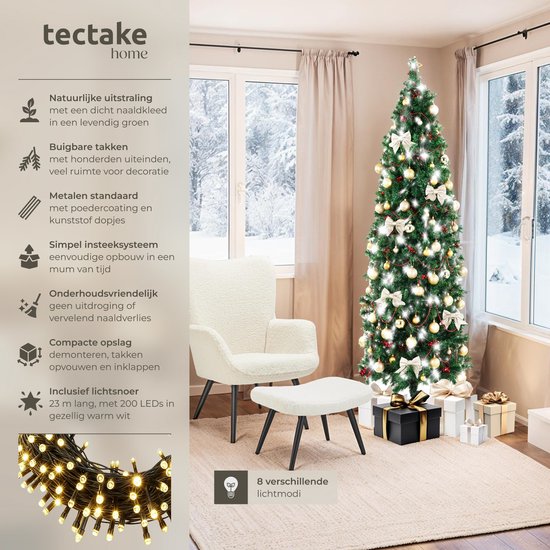 Tectake Kunstkerstboom Comet 180 cm - 200 LED’s - 8 Lichtmodi - Groen
