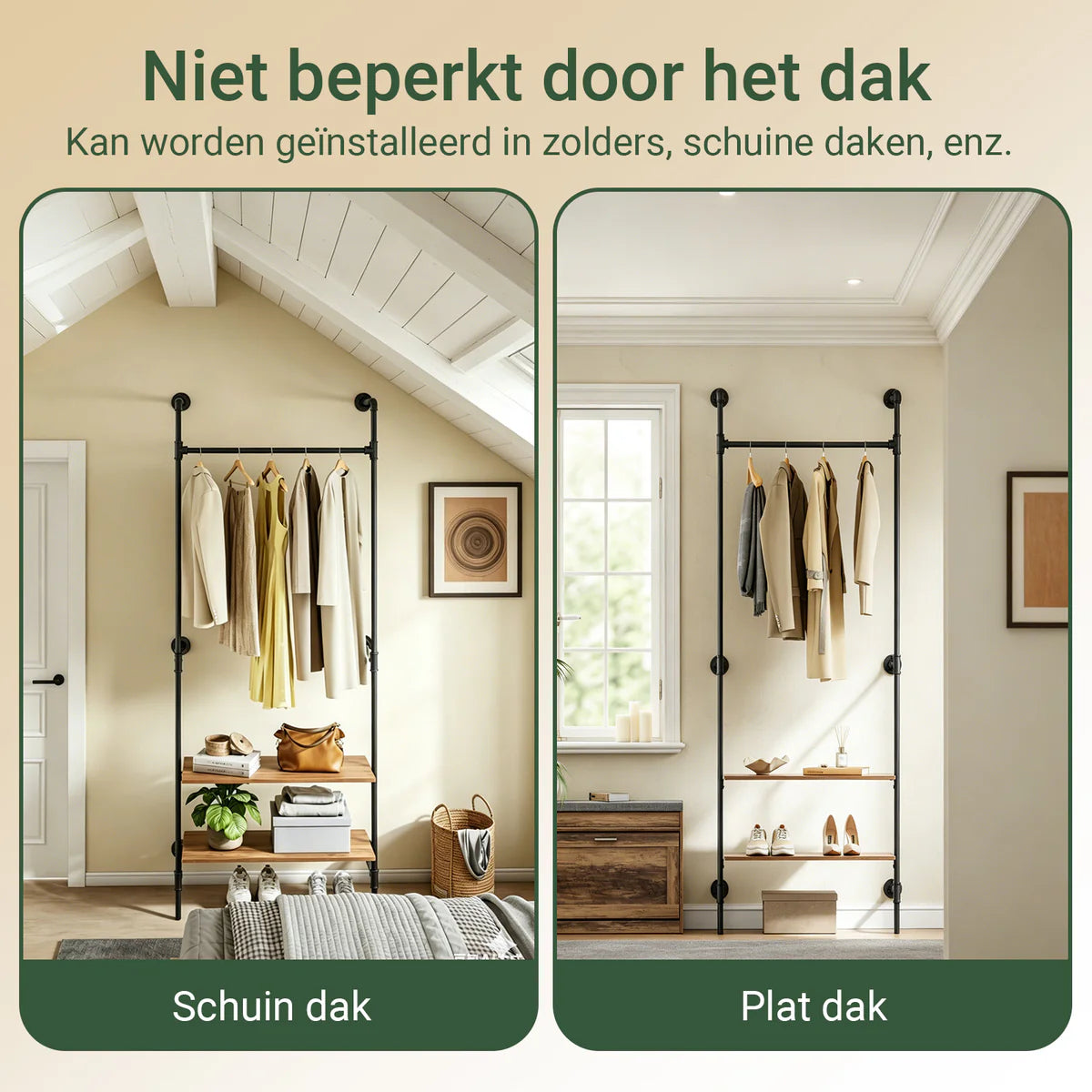 SoBuy KLS20-SCH Compact Wandkledingrek met 2 MDF-Planken - Industrieel Zwart - 91,5x48x220 cm