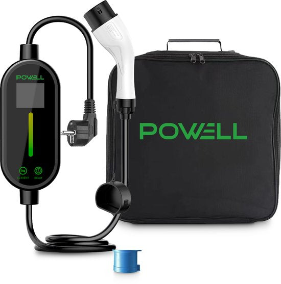 Powell Laadkabel type 2 - Mobiele Thuislader type 2 - 3,5kW - IP67 Waterdicht - 5 meter kabel - Inclusief opbergtas - Waterdicht - Zwart/Wit