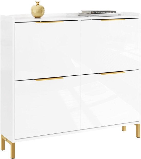 SoBuy FSR206-GW Schoenenkast Ingang – Ultradun 19 cm – Hoogglans Wit en Goud – Voor Hal, Gang, Kleine Ruimte, Met Kantelbeveiliging en Vloerbescherming – 100x19x88.5 cm