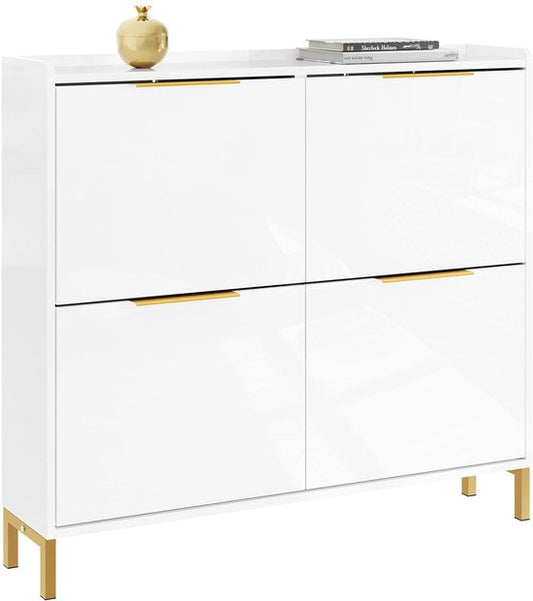 SoBuy FSR206-GW Schoenenkast Ingang – Ultradun 19 cm – Hoogglans Wit en Goud – Voor Hal, Gang, Kleine Ruimte, Met Kantelbeveiliging en Vloerbescherming – 100x19x88.5 cm