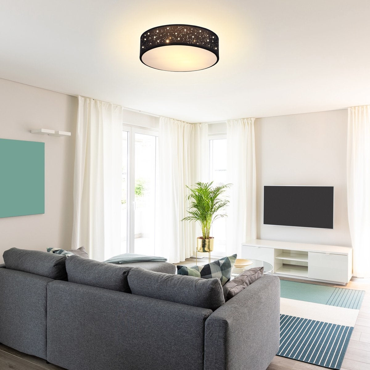 Plafondlamp – Sterrenhemel – Rond - Ø 30cm – 40 Watt - Stof -Zwart