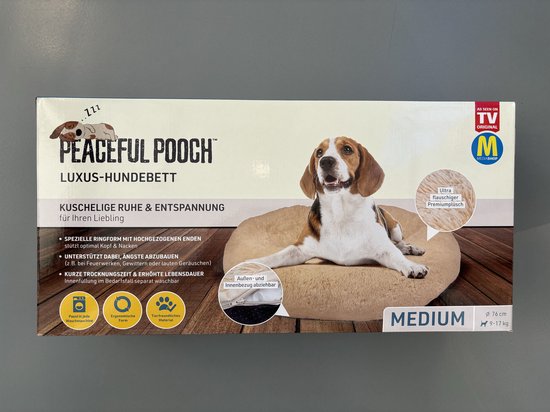 Peaceful Pooch M - pluizig hondenbed - 76cm diameter - opvouwbaar - in verschillende maten. Kattenbed - wasbaar - uitneembare vulling - ontspant gewrichten en spieren - anti-slip noppenbodem