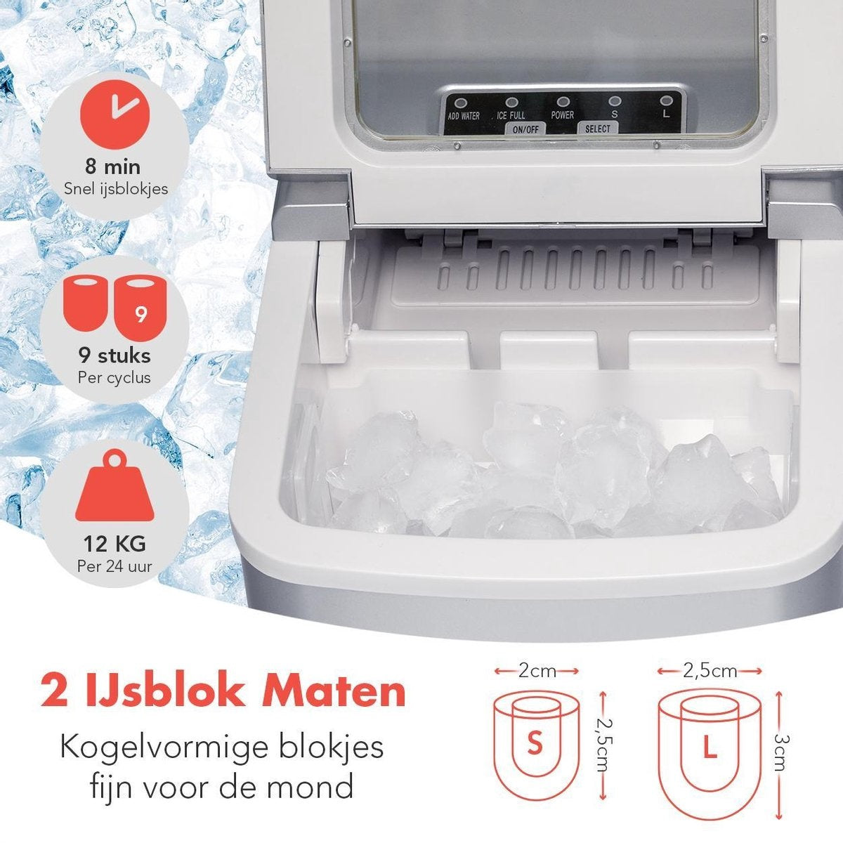 KitchenBrothers - IJsblokjesmachine inclusief ijsschep - 2 Liter - Zilver