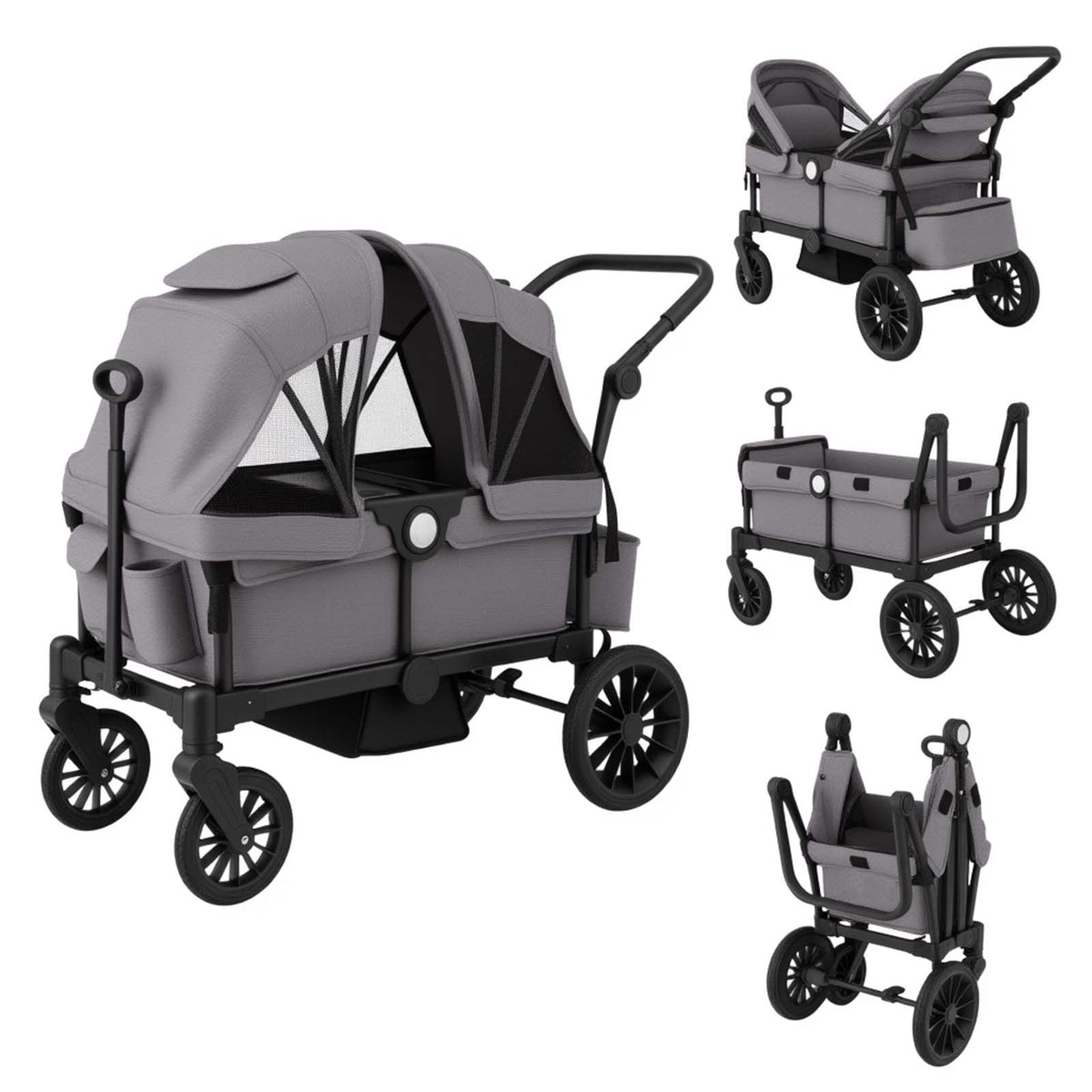 Coast 2-in-1 Opvouwbare Geschwisterwagen - Grijs - 104 x 57 x 107 cm – Verstelbare Handgreep & Afneembare Kap