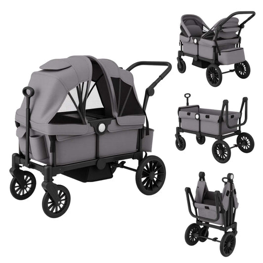 Coast 2-in-1 Opvouwbare Geschwisterwagen - Grijs - 104 x 57 x 107 cm – Verstelbare Handgreep & Afneembare Kap