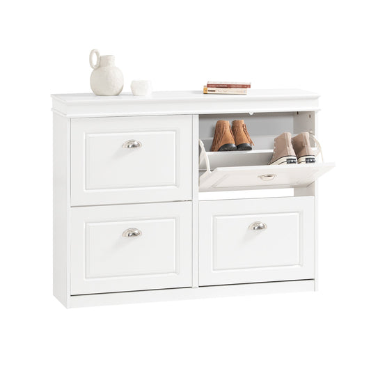 SoBuy FSR79-W Schoenenkast met 4 Kleppen - 105x24x83 cm - Wit - Ruimte voor 16 Paar Schoenen