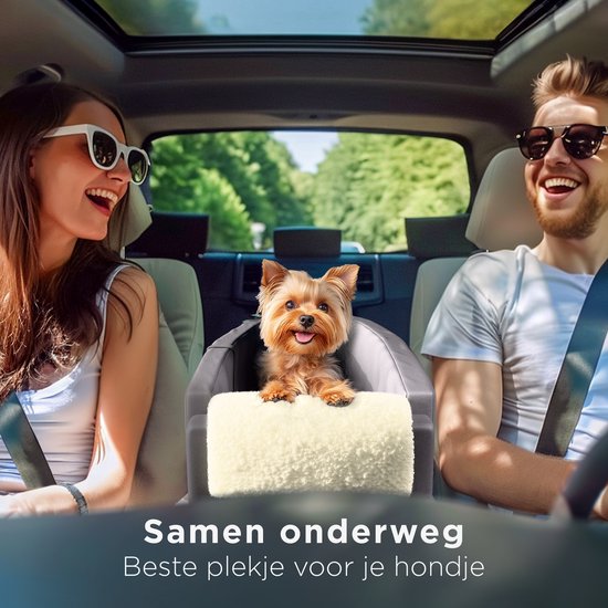 CozySense® Honden Autostoel - Hondenmand Auto met Wasbare Hoes - Voor Kleine Hond - Past in Middenconsole - Ook als Draagtas - Zwart/Beige