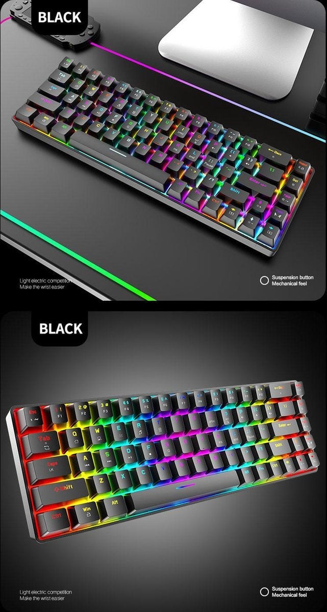 T8 RGB Mechanisch 68Keys gaming toetsenbord - Windows/Mac game toetsenbord - Brown Switch - QWERTY - Mechanical Keyboard - Zwart